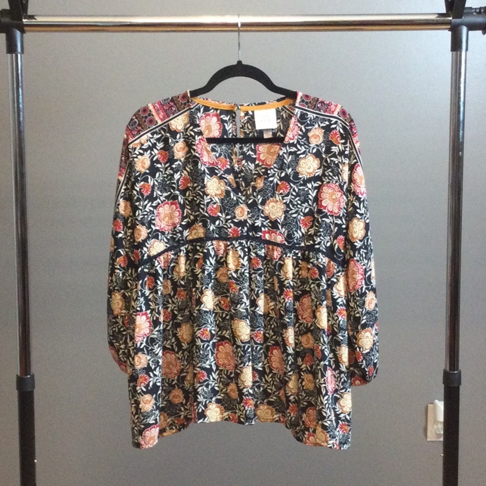 S Knox Rose navy floral baby doll boho top